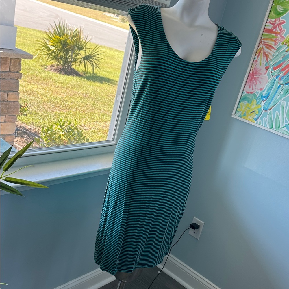 Tommy Bahama Blue and Brown Striped Midi Dress